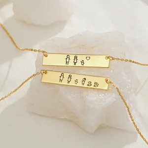 Personalized Engraved Bar Necklace Gold For Family