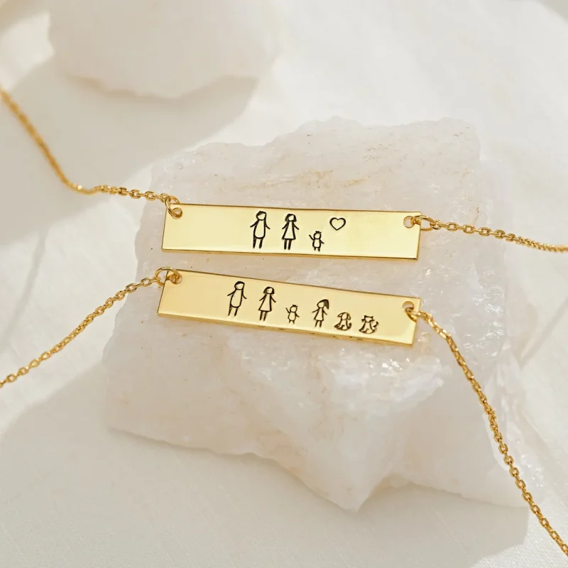 Personalized Engraved Bar Necklace Gold For Family