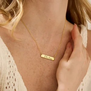 Personalized Engraved Bar Necklace Gold For Family