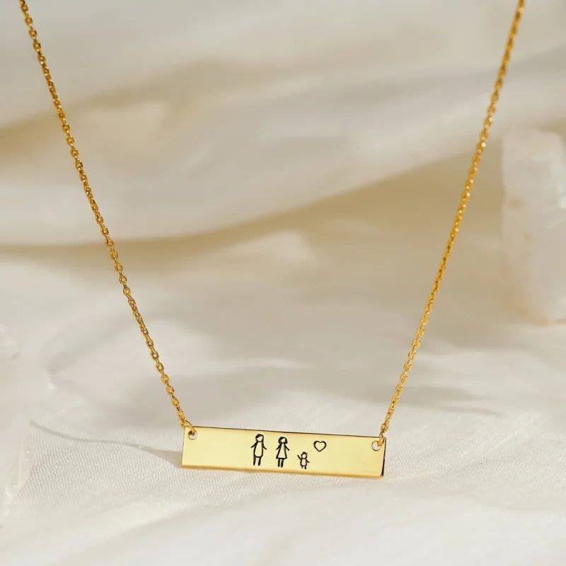 Personalized Engraved Bar Necklace Gold For Family