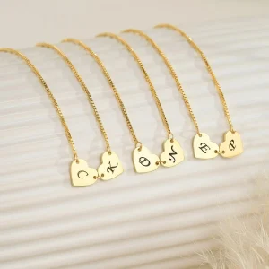 Personalized 2 Gold Heart Initial Necklace