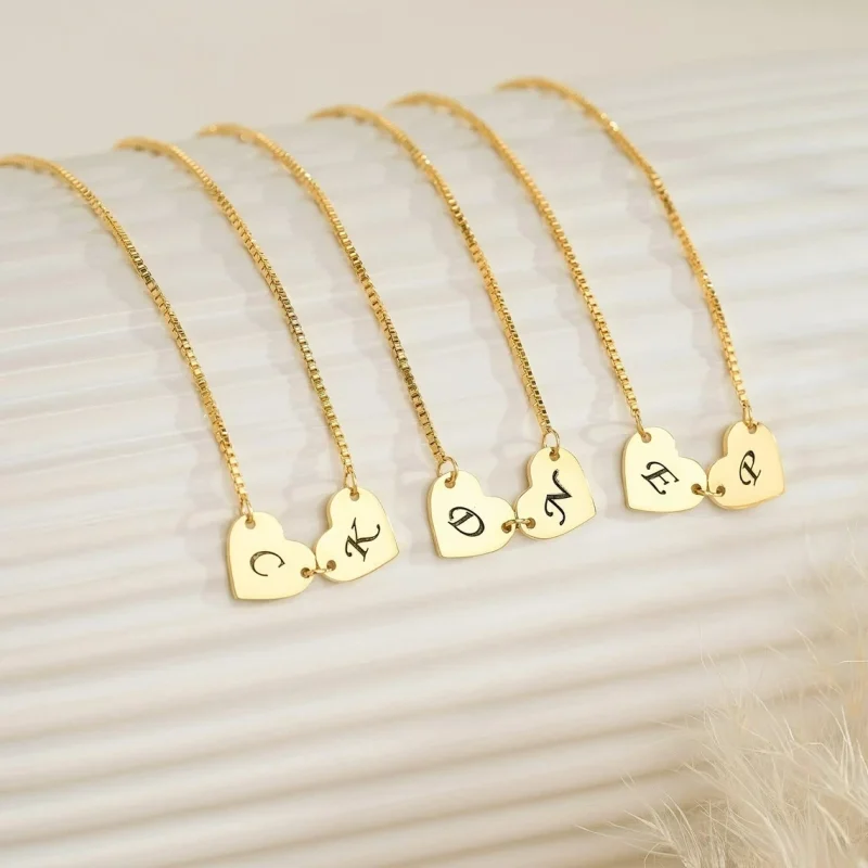 Personalized 2 Gold Heart Initial Necklace