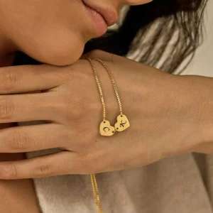 Personalized 2 Gold Heart Initial Necklace