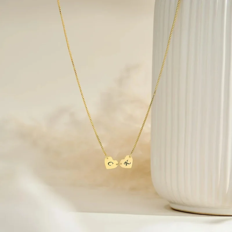 Personalized 2 Gold Heart Initial Necklace