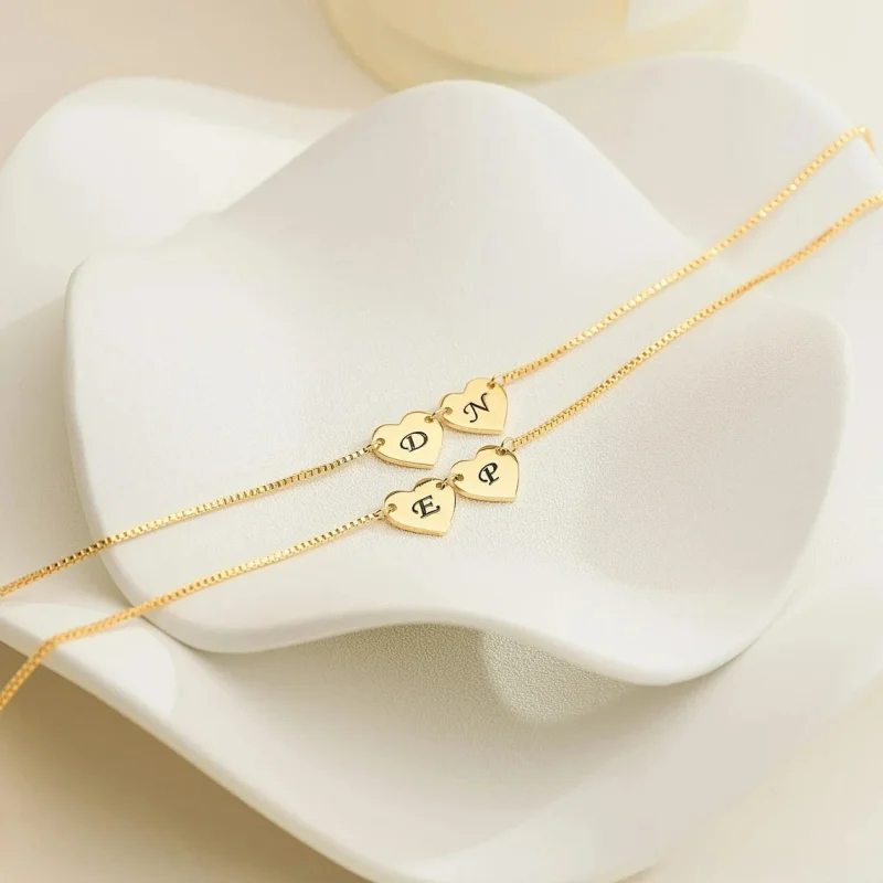 Personalized 2 Gold Heart Initial Necklace