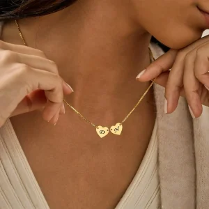 Personalized 2 Gold Heart Initial Necklace