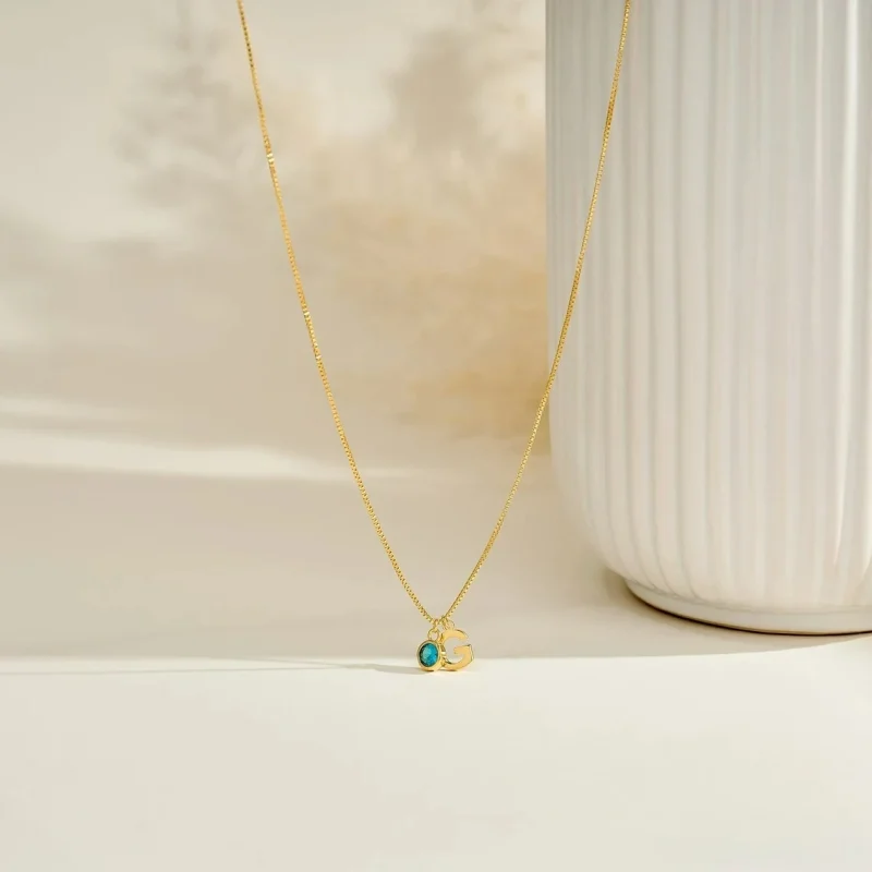 Custom Gold Initial Necklace with Birthstone