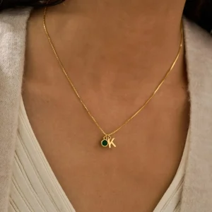 Custom Gold Initial Necklace with Birthstone