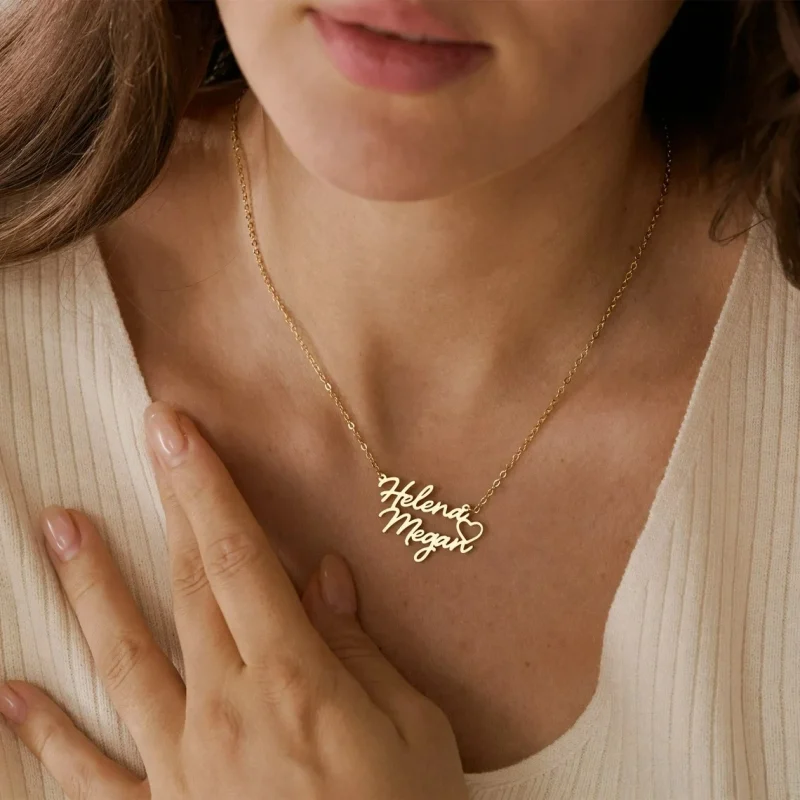 Personalized Double Name Necklaces with Heart