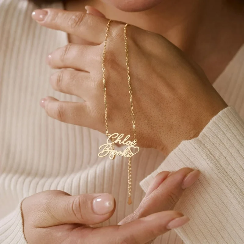 Personalized Double Name Necklaces with Heart