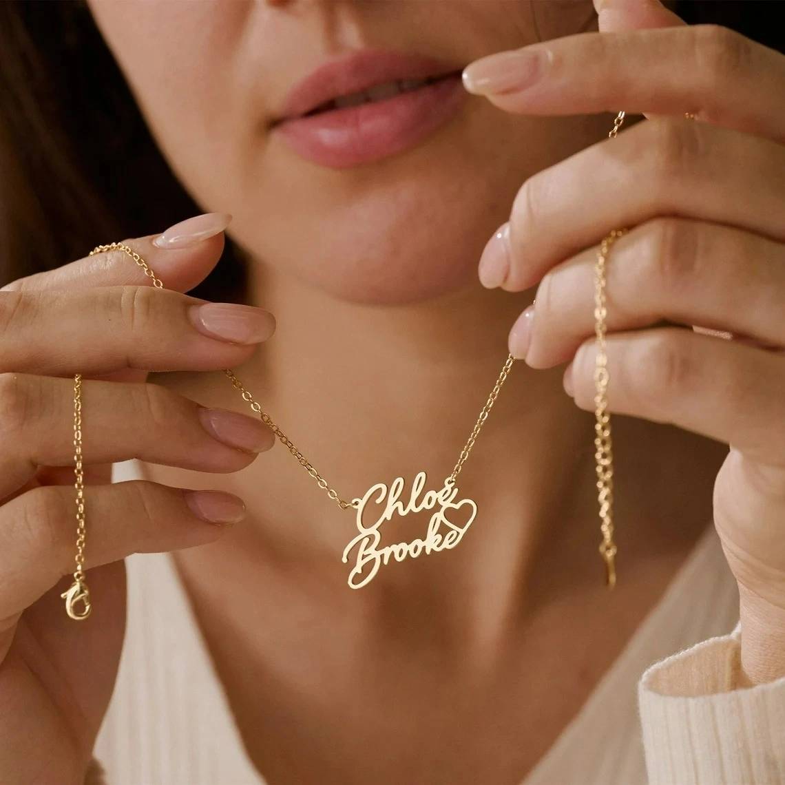 Personalized Double Name Necklaces with Heart