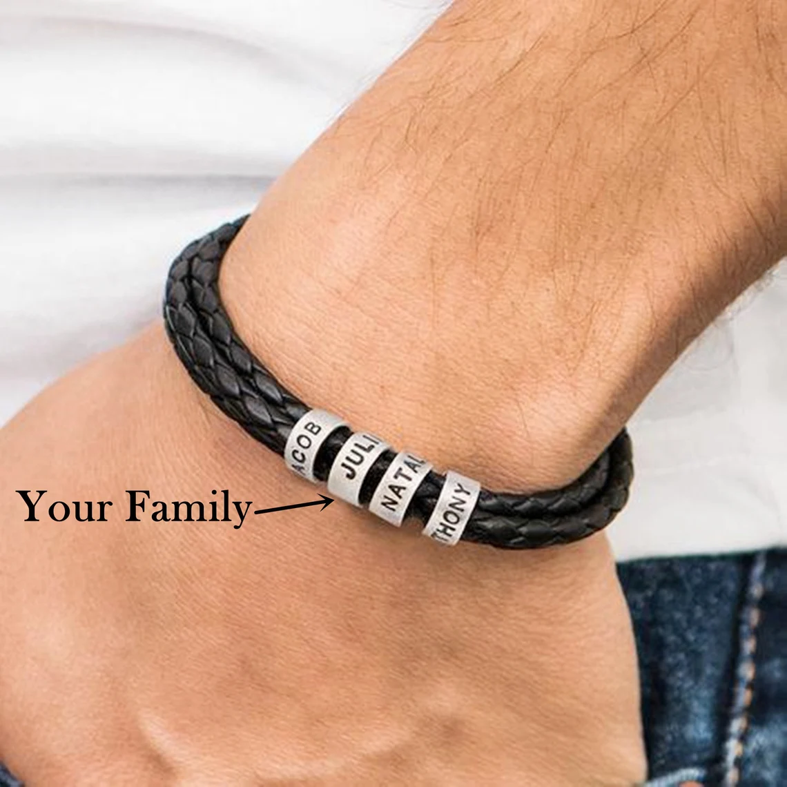 Custom Mens Leather Bracelets wtih Names