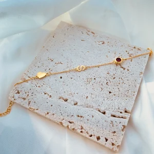 Custom Gold Initial Bracelet with Birthstone