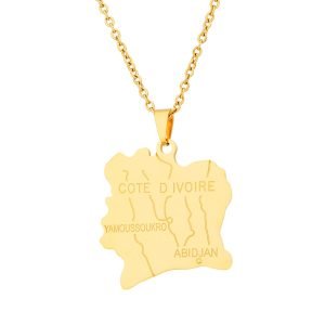 Côte d'Ivoire Map Necklace with Name