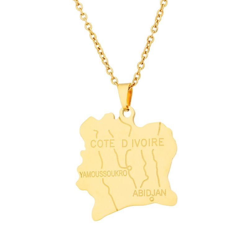 Côte d'Ivoire Map Necklace with Name