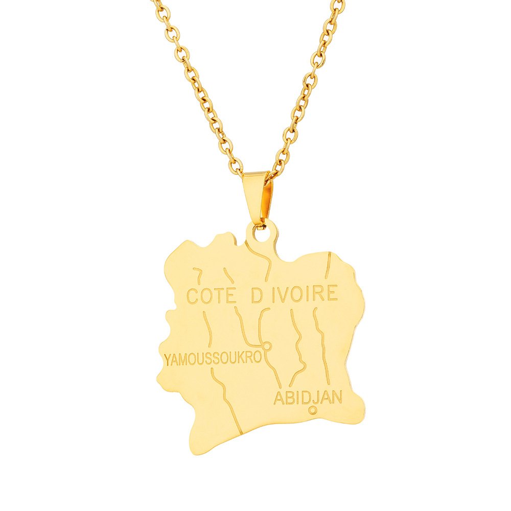 Côte d'Ivoire Map Necklace with Name