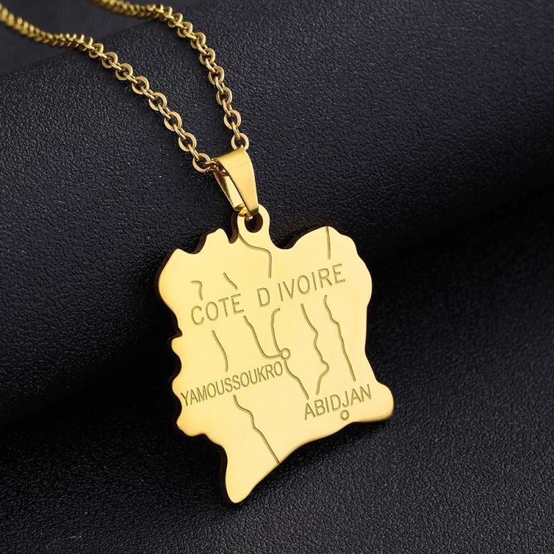 Côte d'Ivoire Map Necklace with Name Côte d'Ivoire Map Necklace with Name
