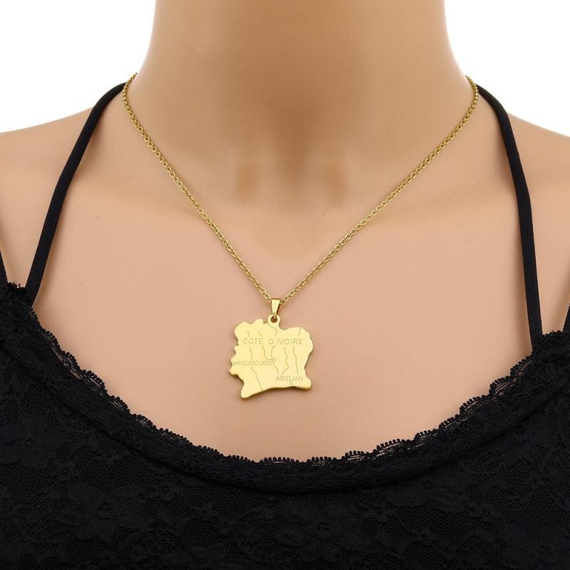Côte d'Ivoire Map Necklace with Name