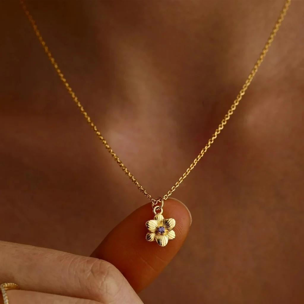 Custom September Birth Flower Necklace with Birthstone