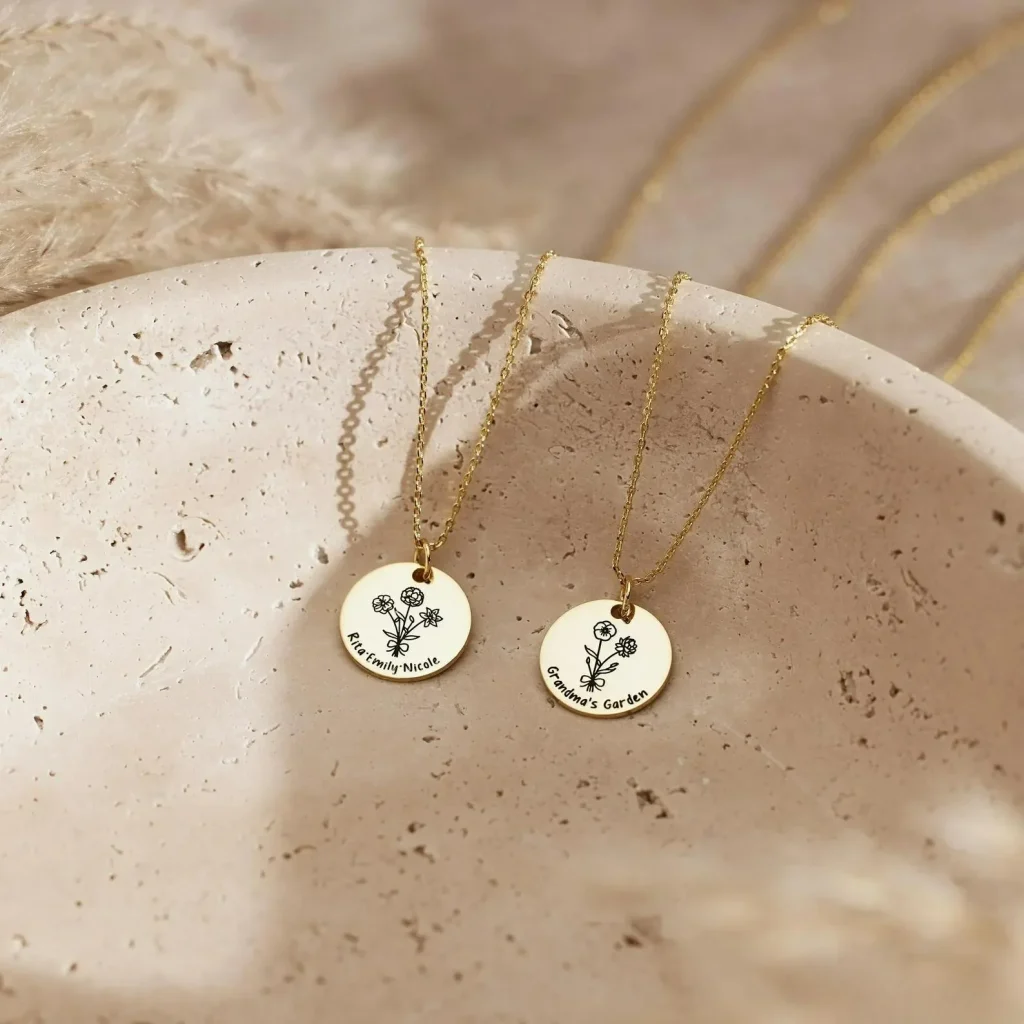 Custom Gold Multiple Birth Flower Necklace with Name