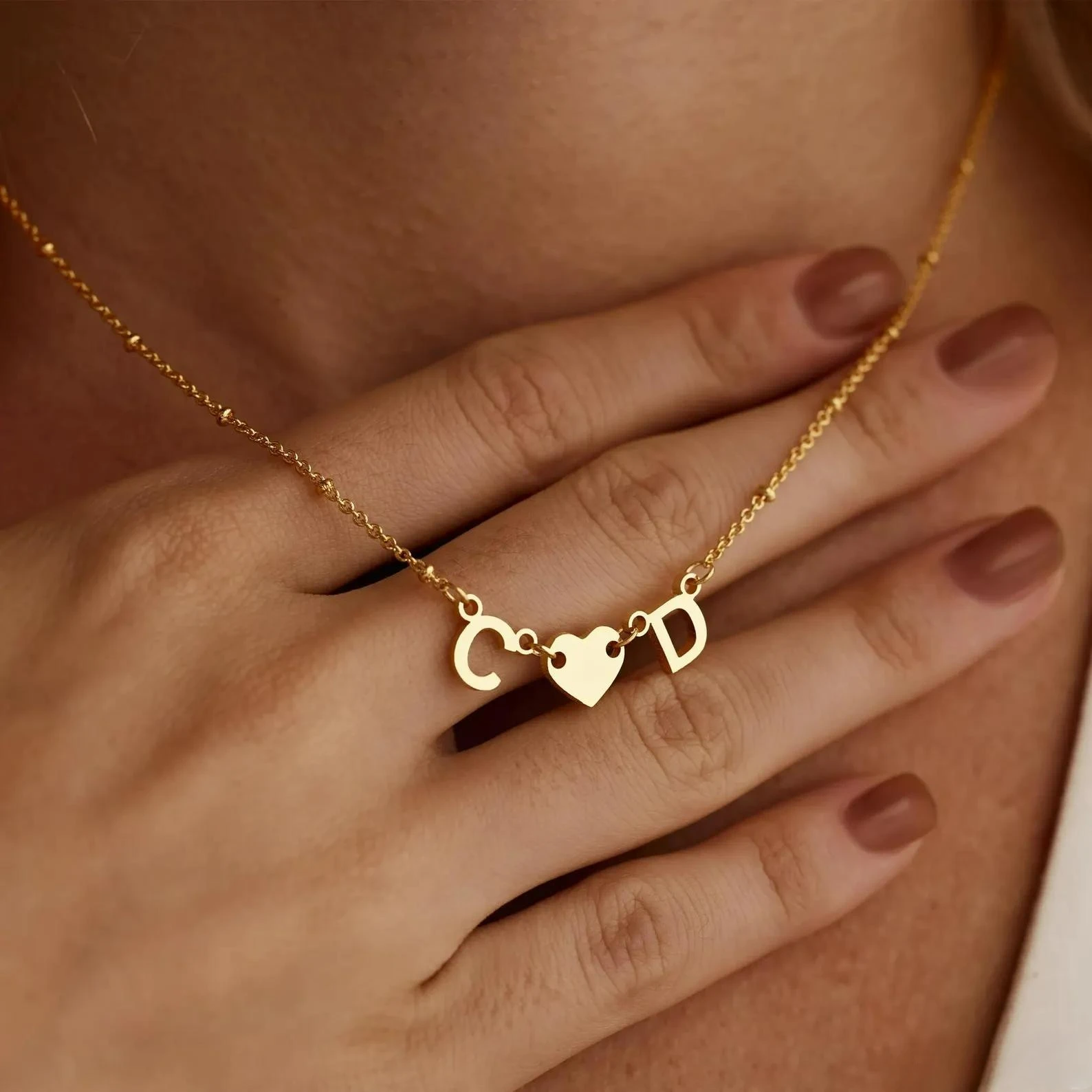Custom Gold Necklace with Heart and Initials