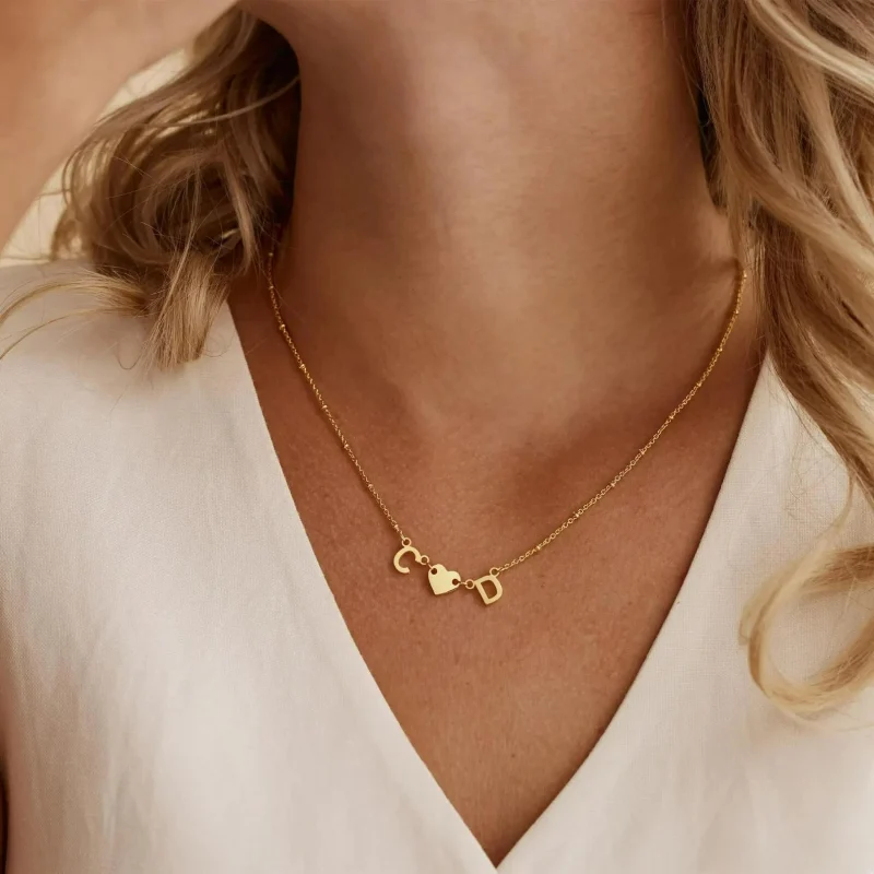 Custom Gold Necklace with Heart and Initials