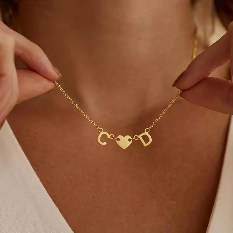 Custom Gold Necklace with Heart and Initials