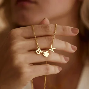 Custom Gold Necklace with Heart and Initials