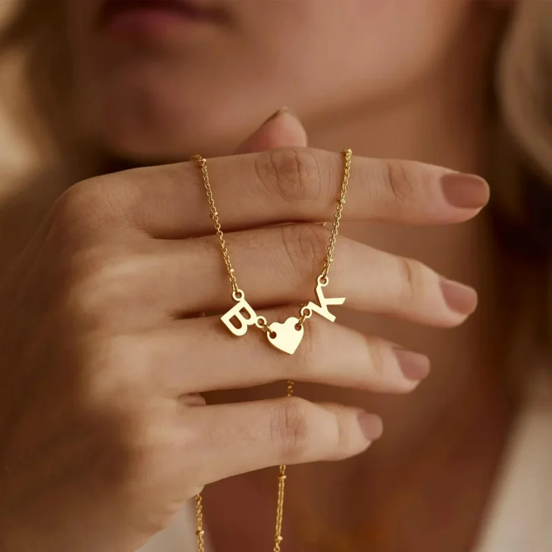 Custom Gold Necklace with Heart and Initials